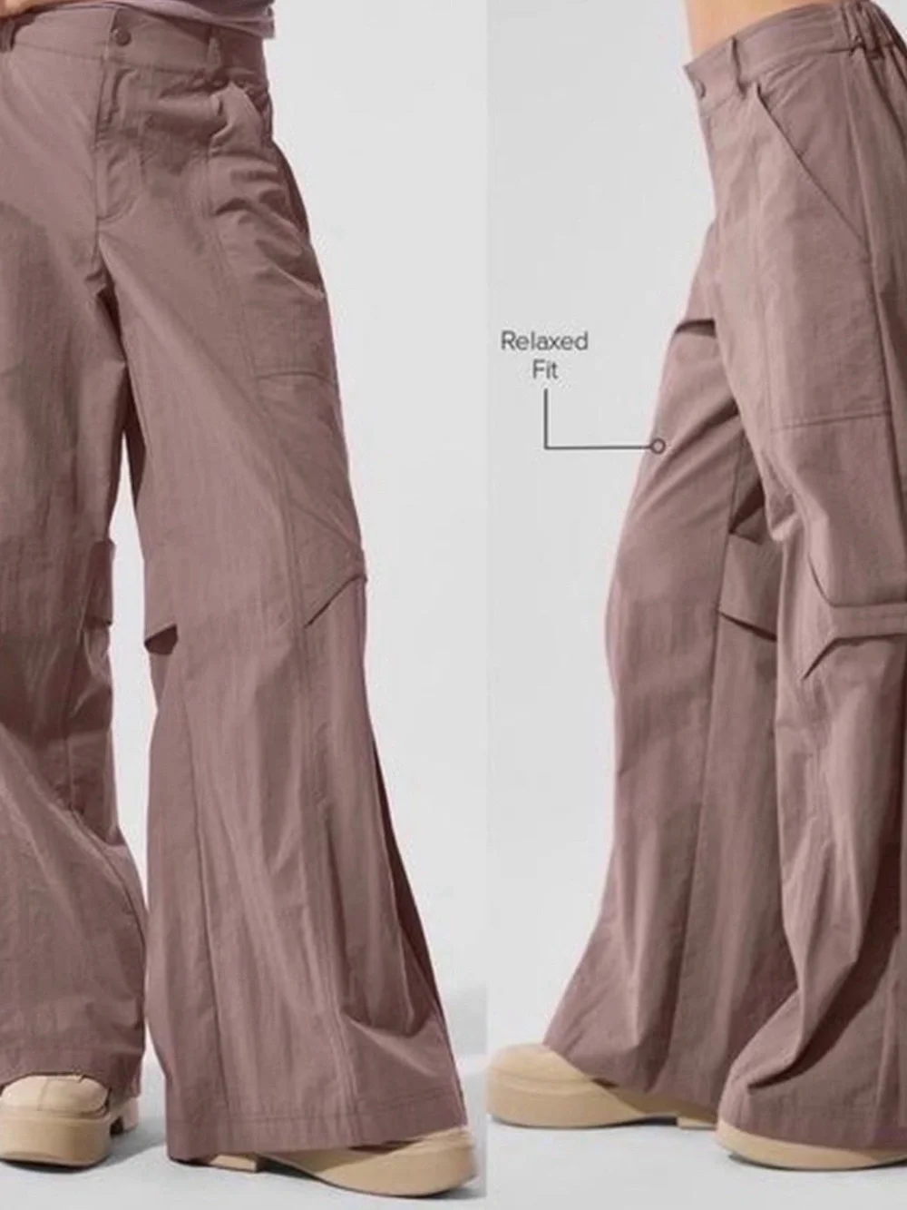 ALO Yoga Wide-Leg Cargo Pants in Mauve Taupe